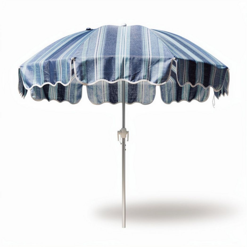 Striped beach umbrella with aluminum frame and 7-foot canopy for sun protection