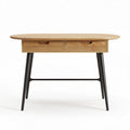 Wooden desk with two drawers in natural finish and black metal legs 120 x 60 x 75cm
