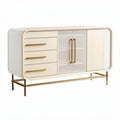 White sideboard cabinet with three drawers and two glass doors dimensions 120 x 40 x 75cm