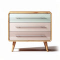 Wooden dresser with three drawers in mint green and pink design 80 x 40 x 70cm