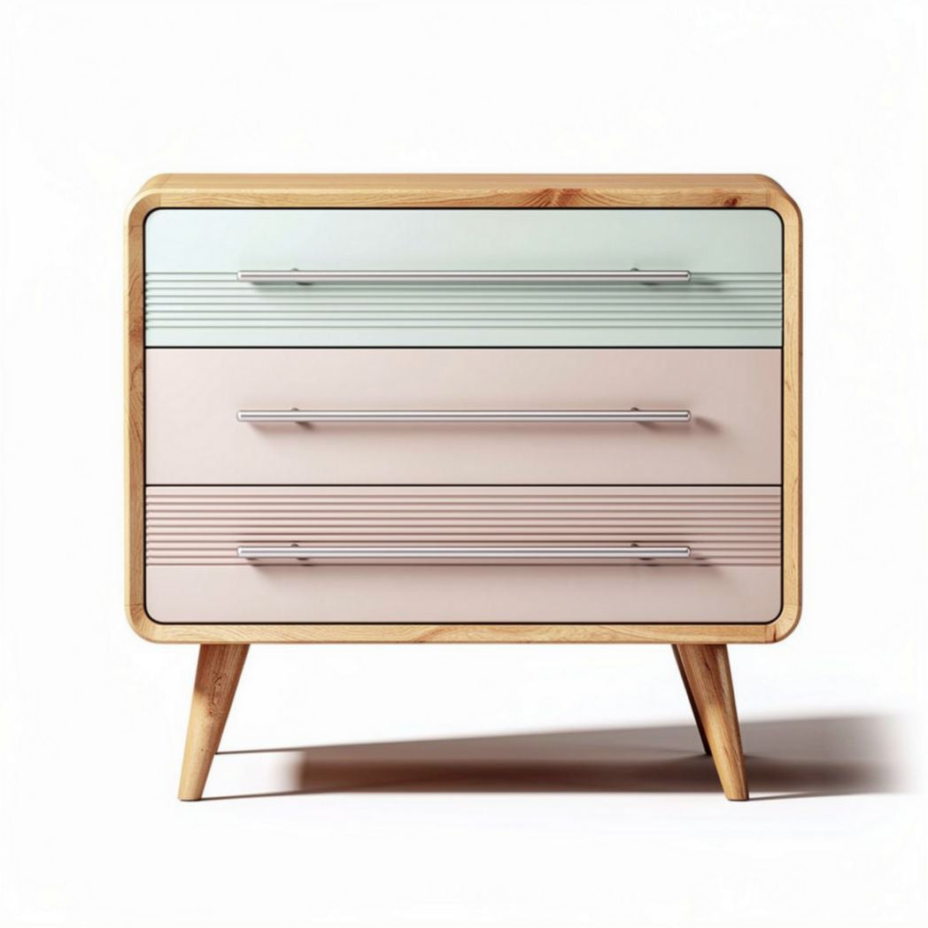 Wooden dresser with three drawers in mint green and pink design 80 x 40 x 70cm