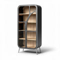 Glass door cabinet with wood shelves and metal frame 80 x 40 x 180cm