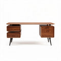 Wooden writing desk with storage drawers in walnut finish 150 x 60 x 75cm