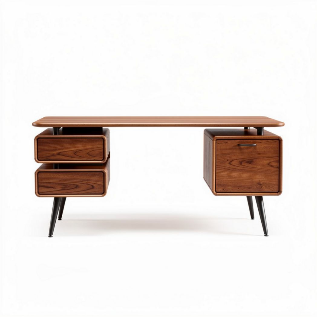 Wooden writing desk with storage drawers in walnut finish 150 x 60 x 75cm