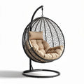 Hanging rattan chair with cushion for indoor and outdoor use black color 80 x 80 x 120cm