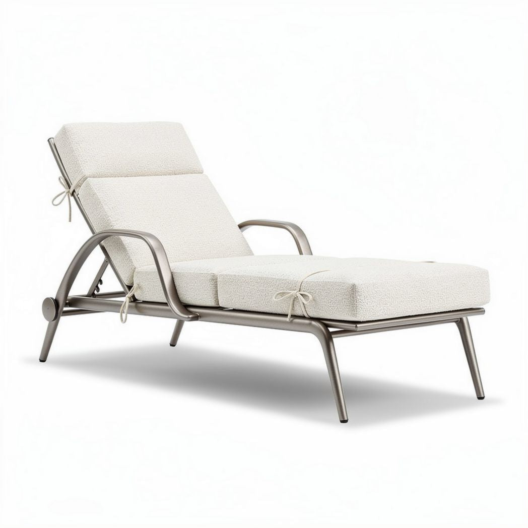 Steel frame outdoor lounge chair with adjustable backrest and cushion 195 x 72 x 30cm