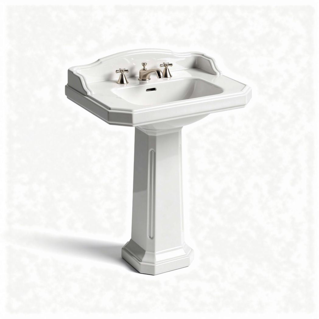 Vitreous china pedestal bathroom sink with faucet holes 60 x 45 x 85cm