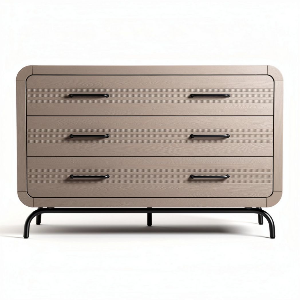Wooden dresser with three drawers and metal base 120 x 45 x 75cm taupe color